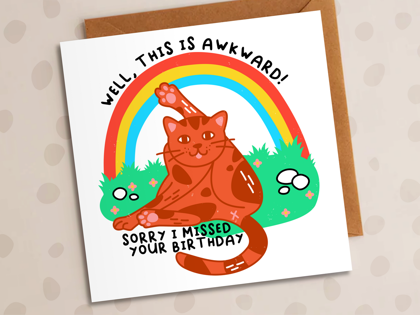 Well This is Awkward Card, Sorry Missed Birthday, Cat Litter Tray