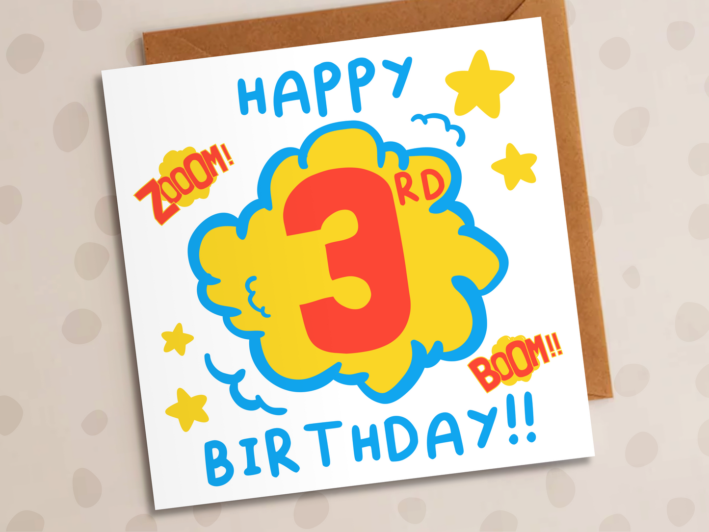 Super Hero Birthday Card, Age 3