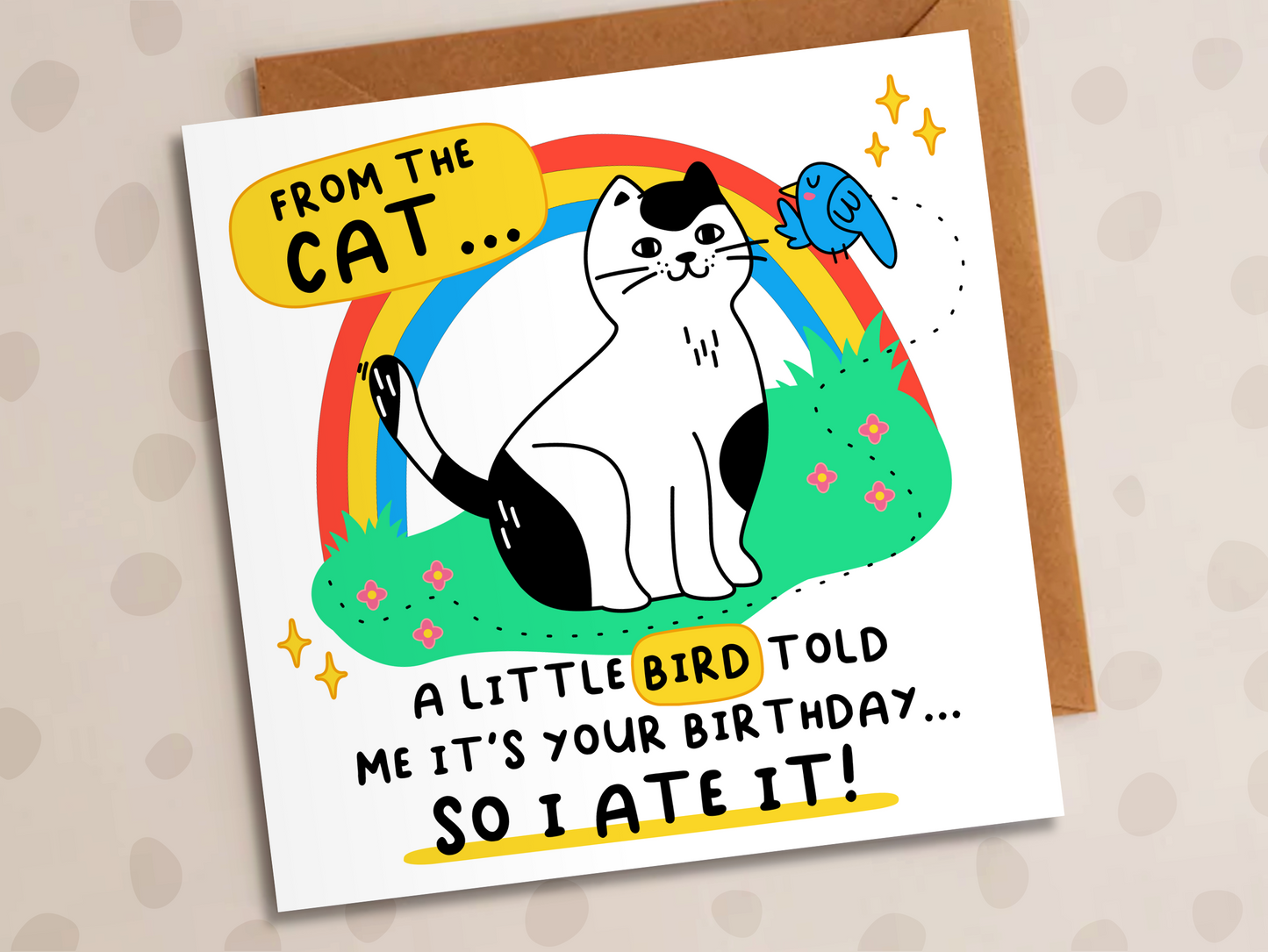 A Little Bird Told Me Card, Birthday, Cat