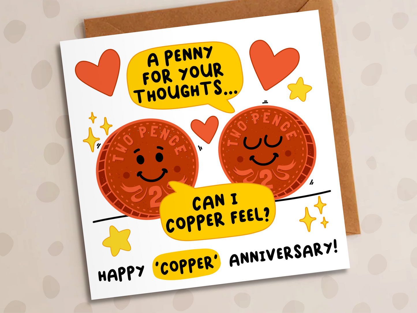 Penny For Your Thoughts Card, Anniversary, Copper Wedding