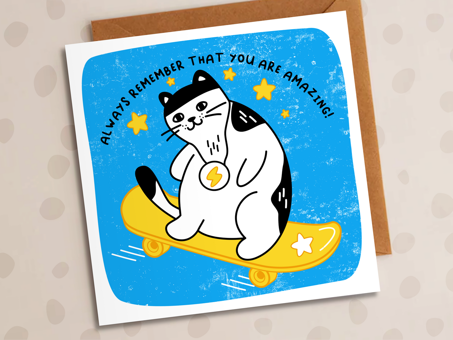 Always Remember You Are Amazing Card, Encouragement, Cat On Skateboard