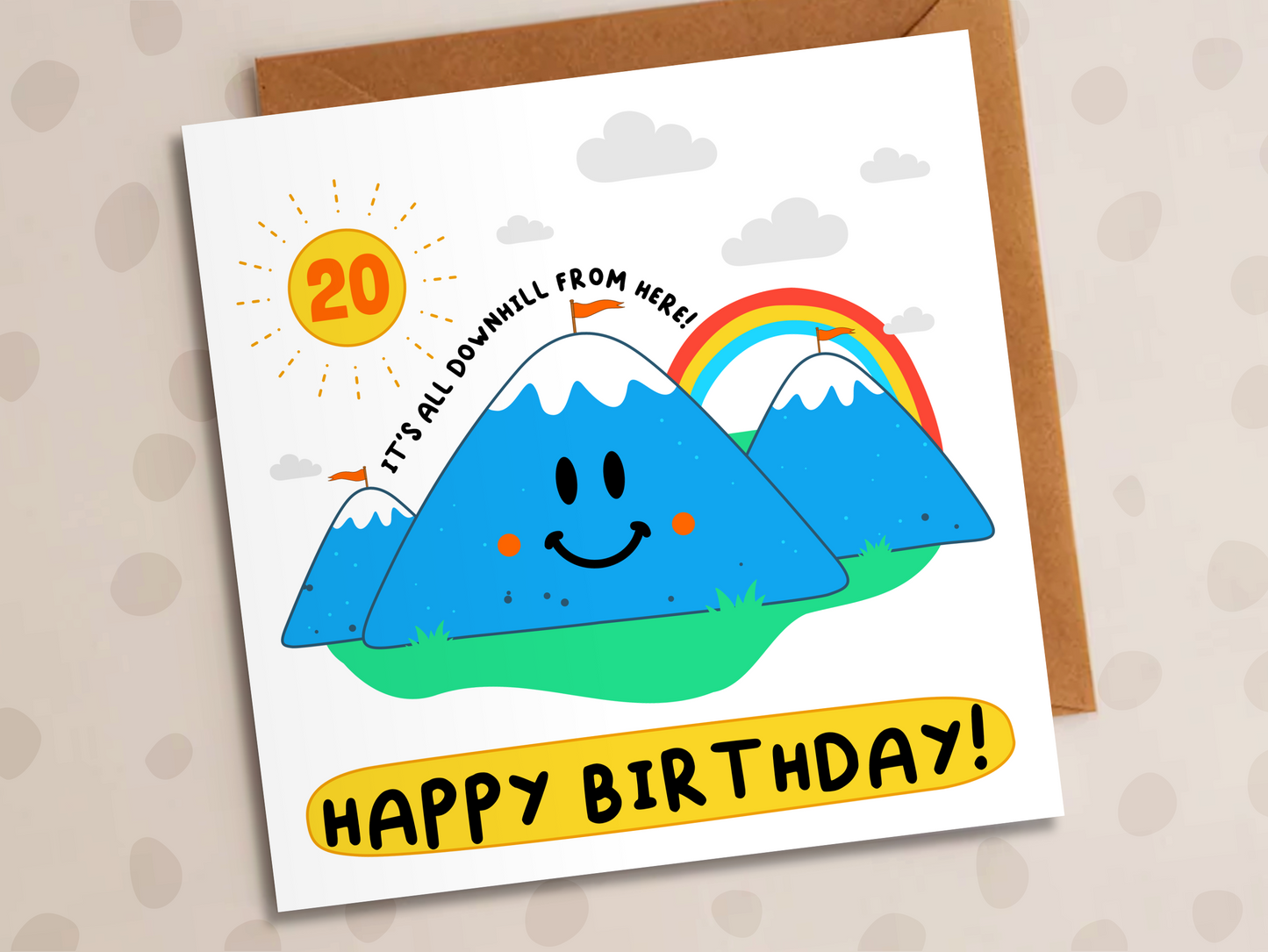 It's All Down Hill From Here Card, 20th Birthday, Mountains