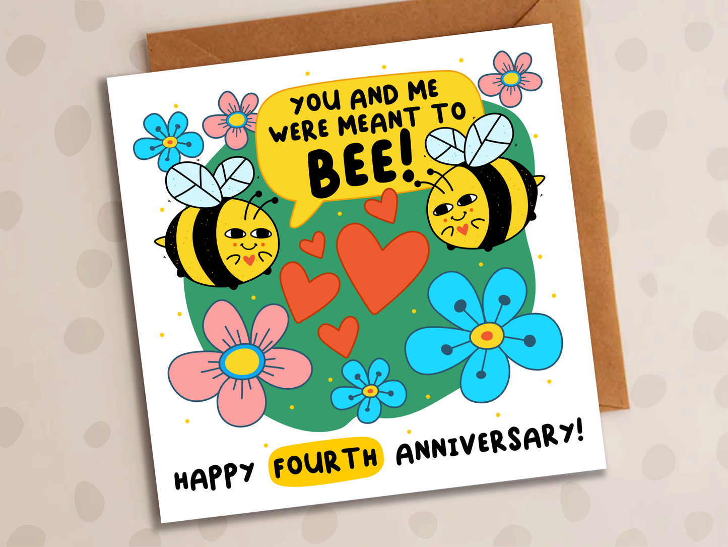 Meant To Bee Card, Personalised Anniversary Year, Cute Bees