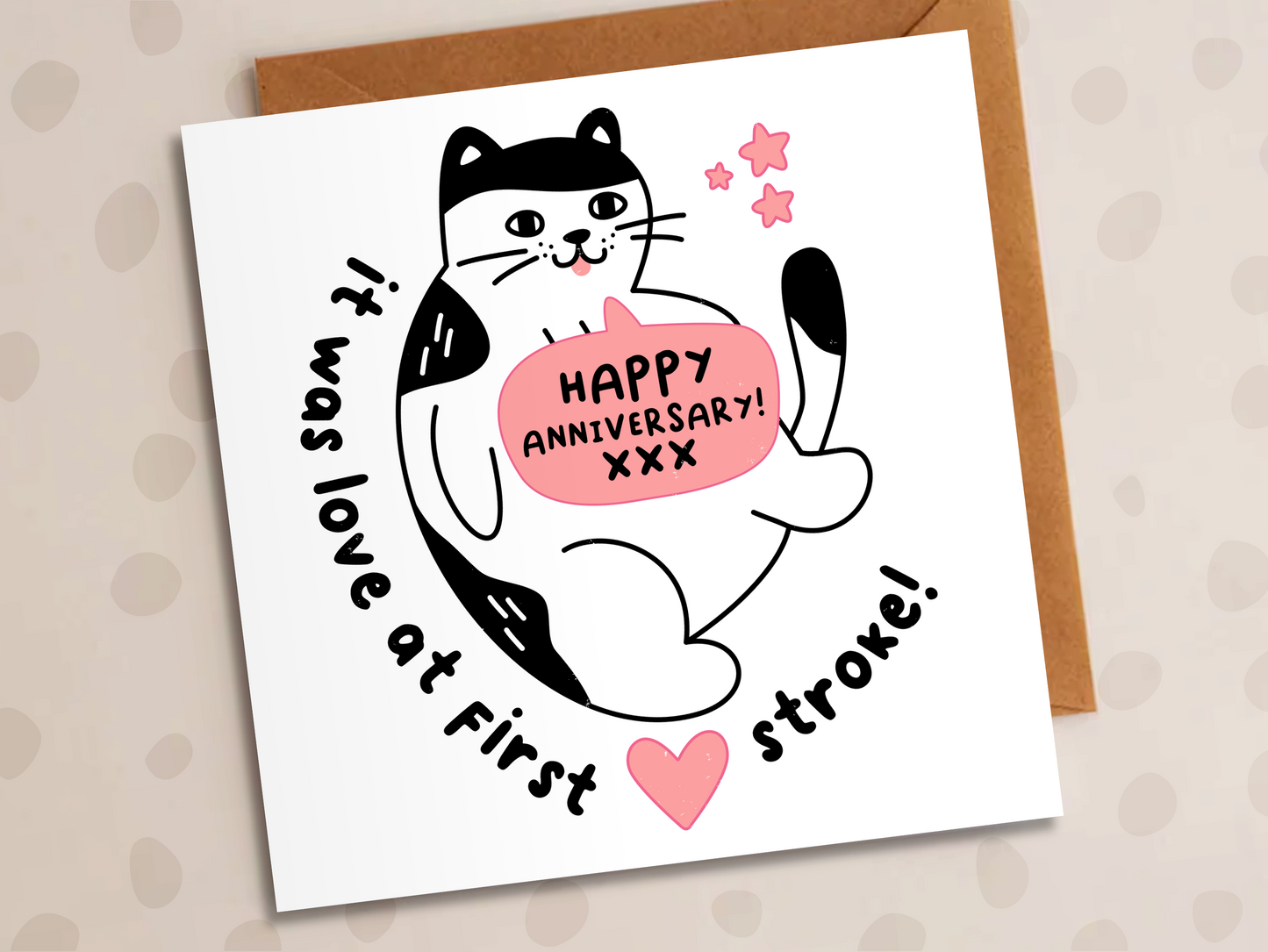 Love at First Stroke Card, Anniversary, Cute Cat
