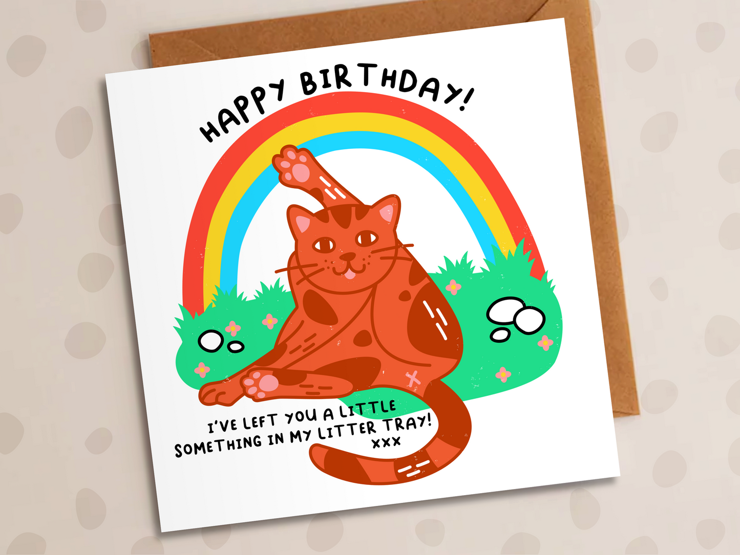 Gift In The Litter Tray Card, Cat Birthday