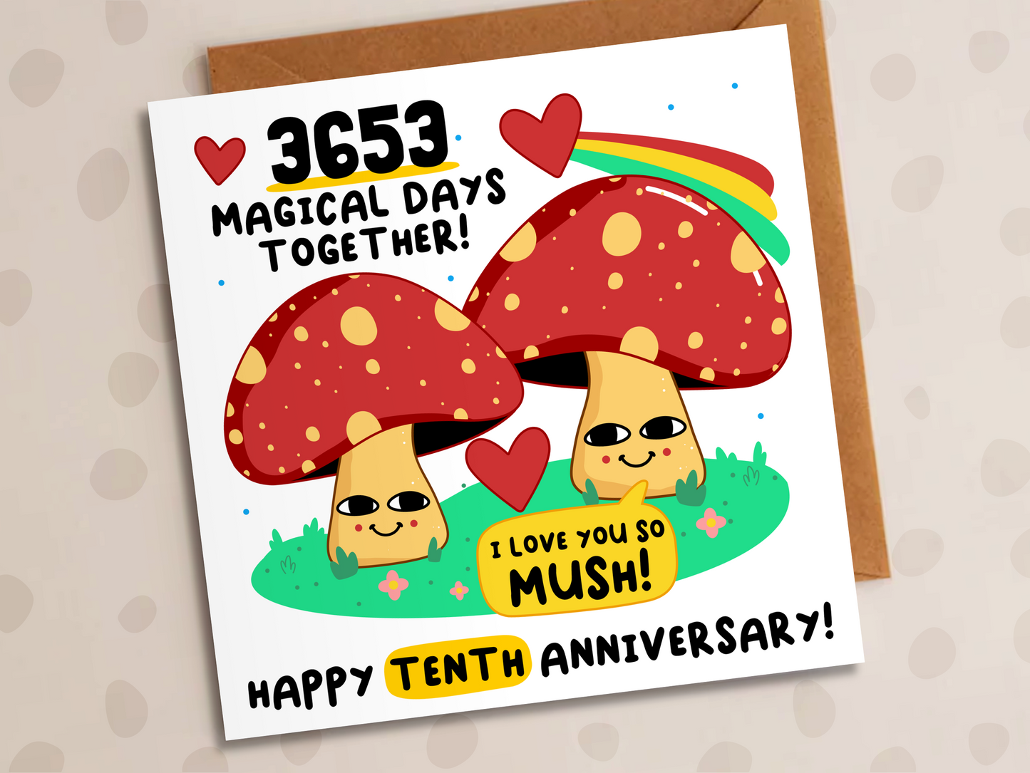 Magical Days Together Card, Personalised Anniversary Year, Cute Mushrooms