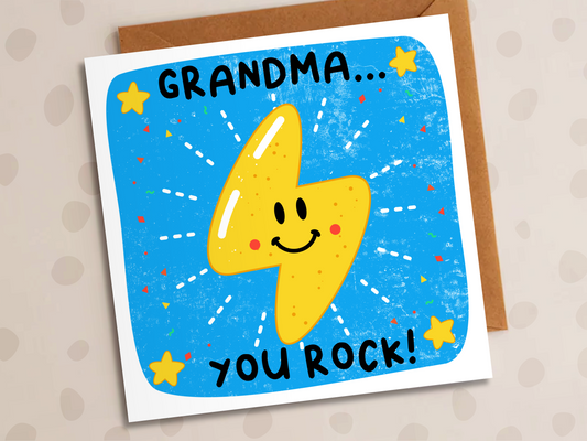 Grandma, You Rock Card, Birthday, Lightning Bolt