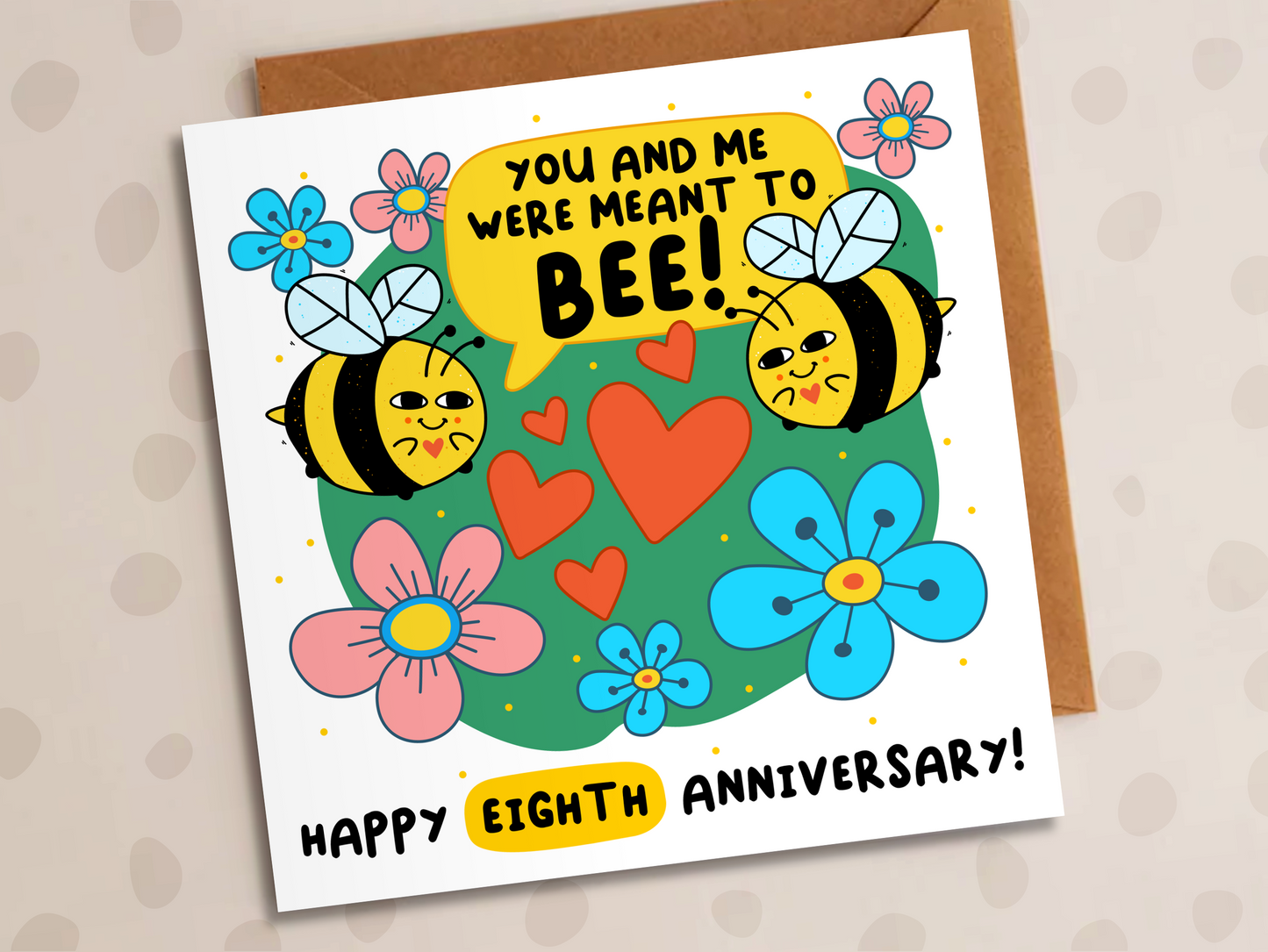 Meant To Bee Card, Personalised Anniversary Year, Cute Bees