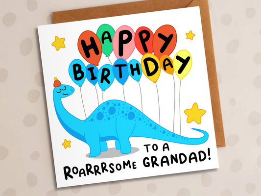 Roarsome Grandad Card, Birthday, Dinosaur