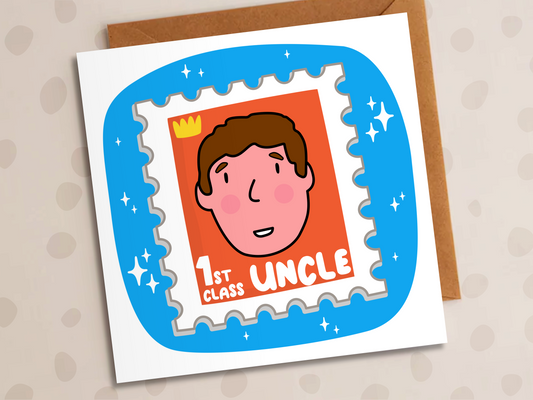 First Class Uncle Card, Birthday, Stamp