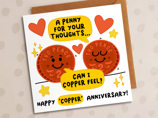 Penny For Your Thoughts Card, Anniversary, Copper Wedding