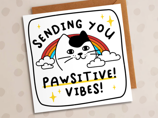 Sending You Pawsative Vibes Card, Good Luck, Exams, Cat