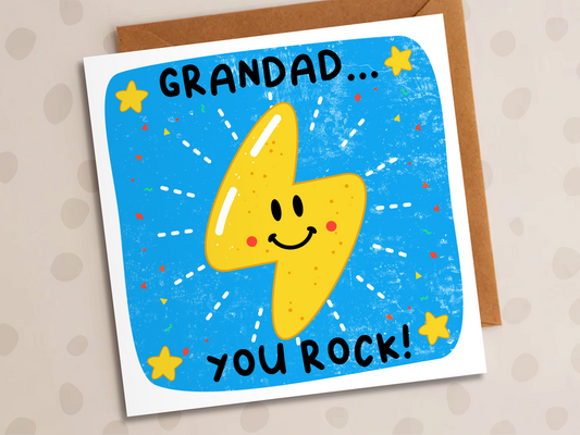 Grandad, You Rock Card, Birthday, Lightning Bolt