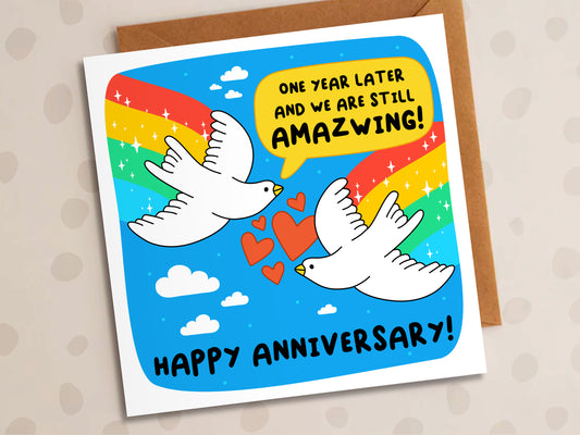 We Are Still Amazwing Card, Personalised Anniversary Year, Cute Bird