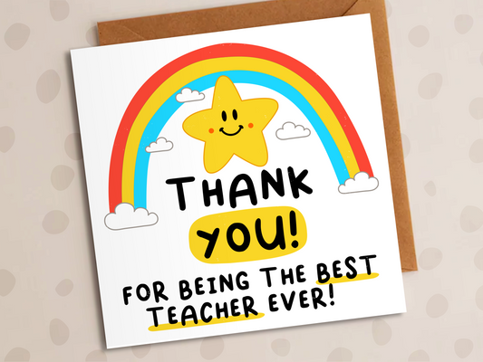 Thank You For Being The Best Teacher Card, Teacher, Rainbow