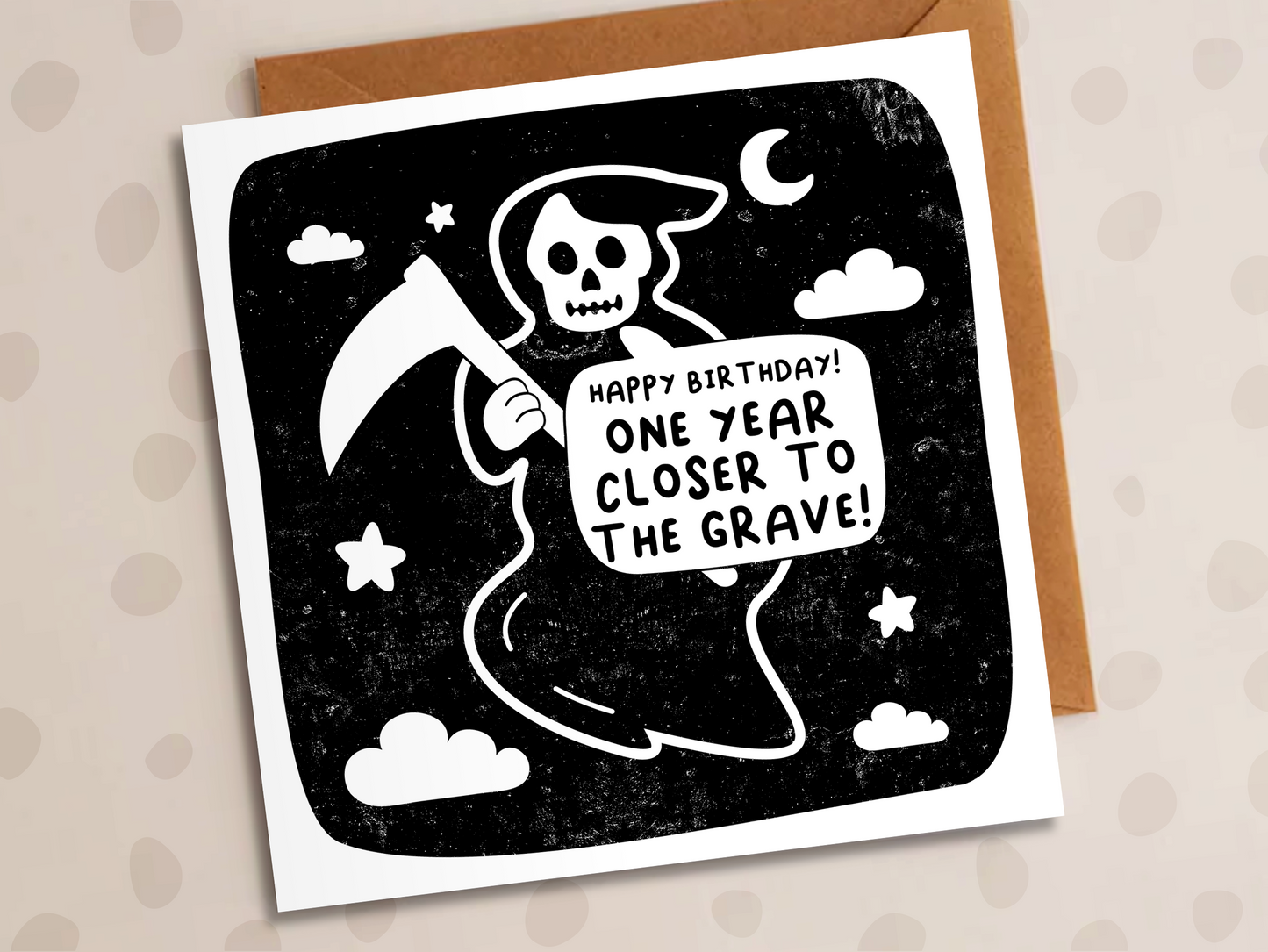 One Year Closer To The Grave Card, Birthday, Grim Reaper