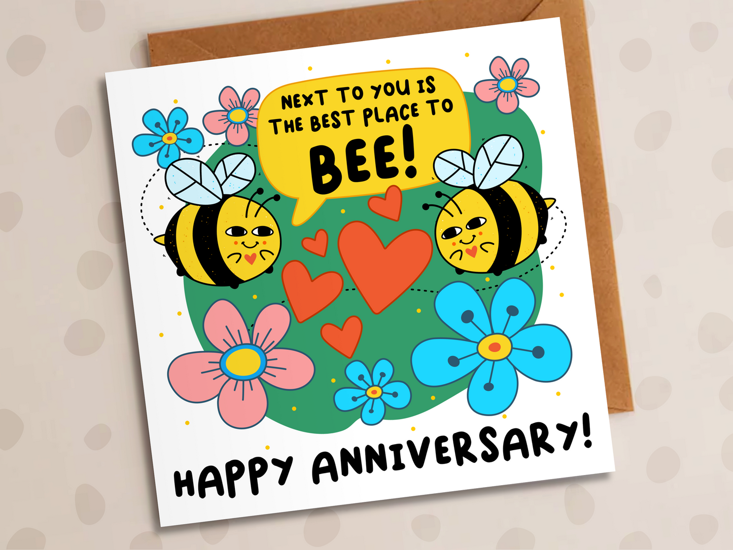 Next To You Is The Best Place To Bee Card, Anniversary, Cute Bees