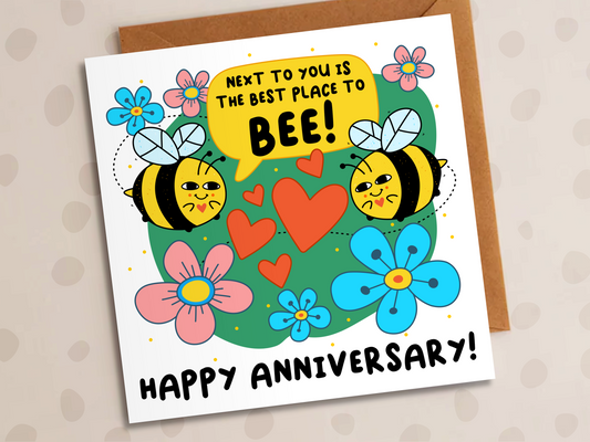 Next To You Is The Best Place To Bee Card, Anniversary, Cute Bees