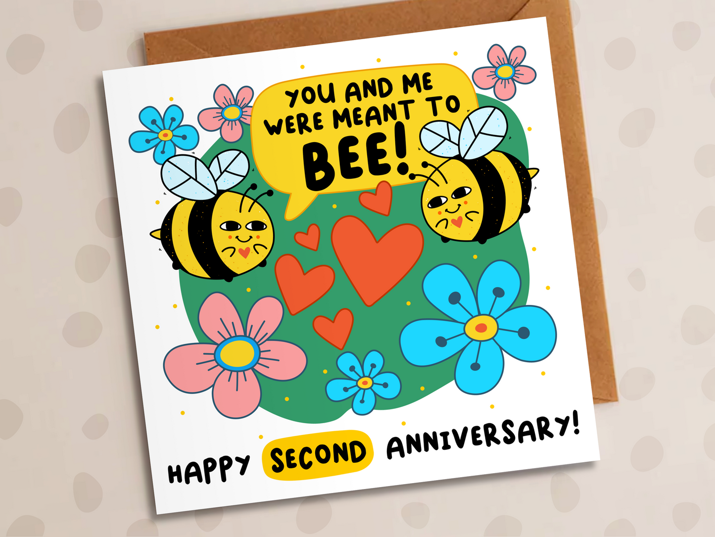 Meant To Bee Card, Personalised Anniversary Year, Cute Bees