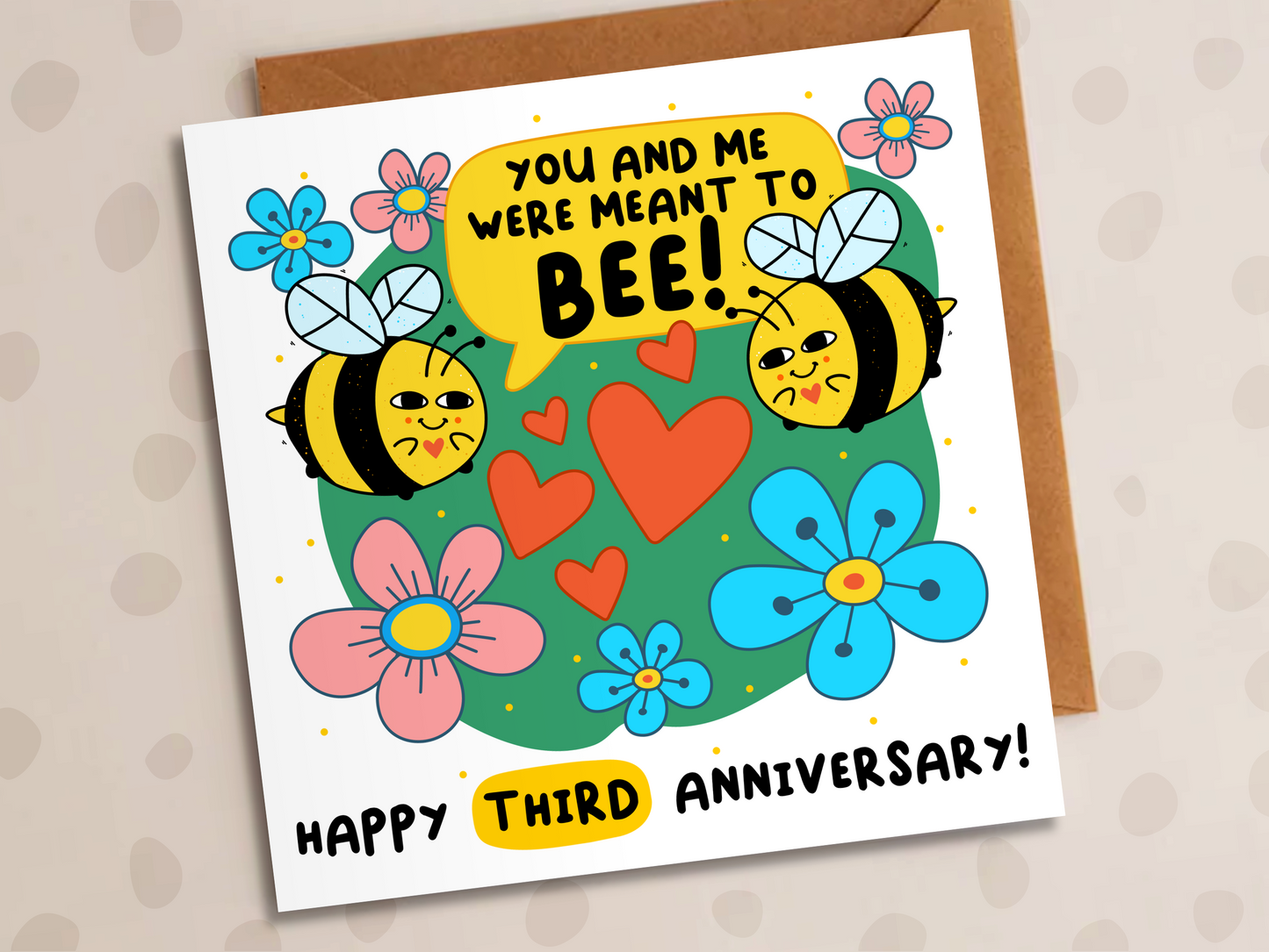 Meant To Bee Card, Personalised Anniversary Year, Cute Bees