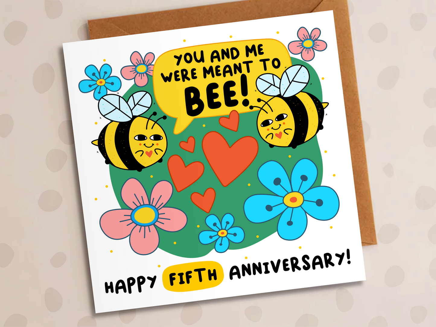 Meant To Bee Card, Personalised Anniversary Year, Cute Bees