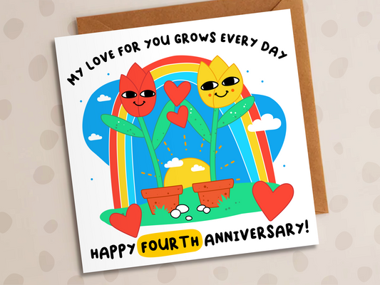 My Love For You Grows Card, 4th Anniversary, Flowers
