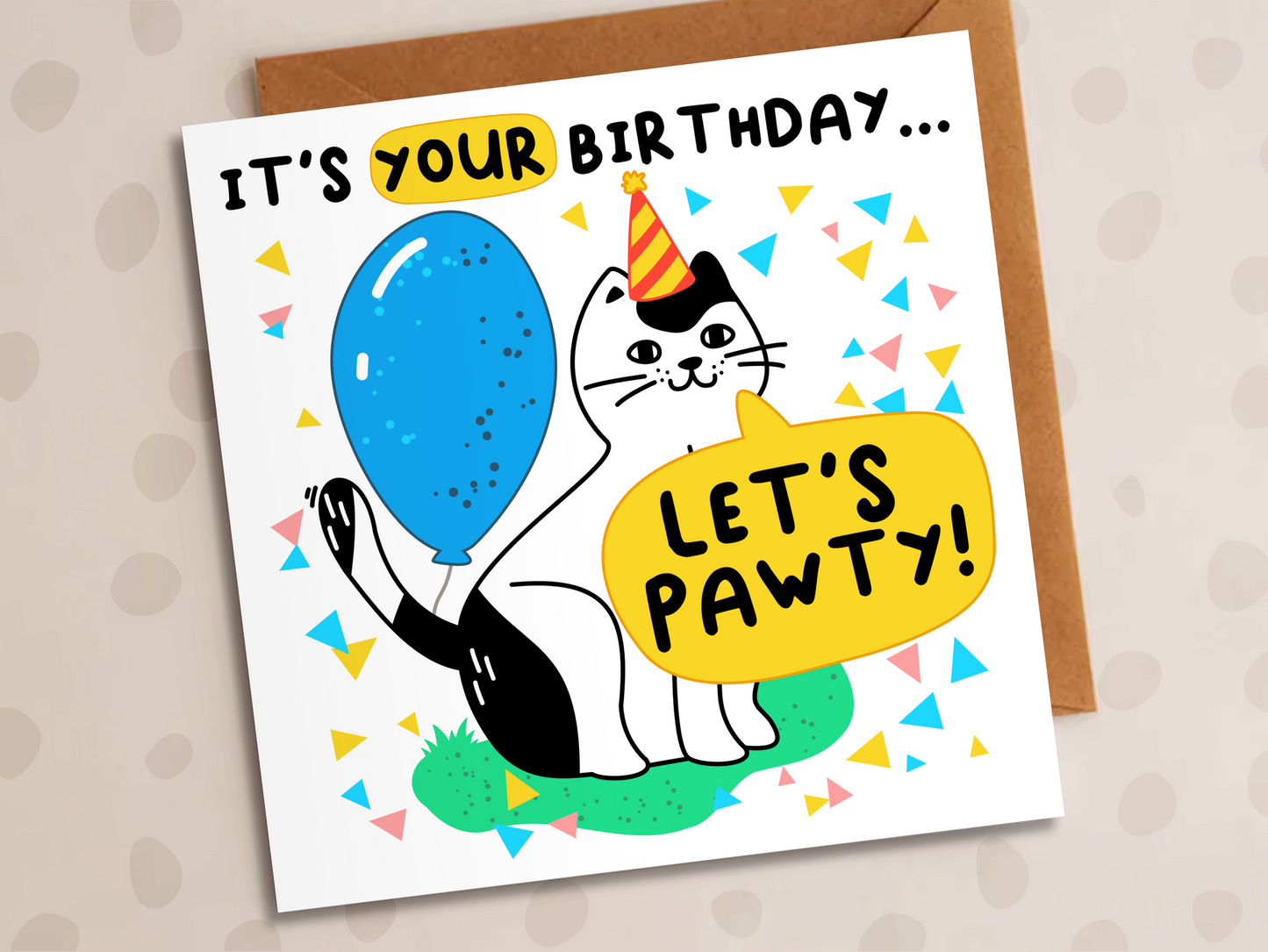 Let's Pawty Card, Birthday, Cat