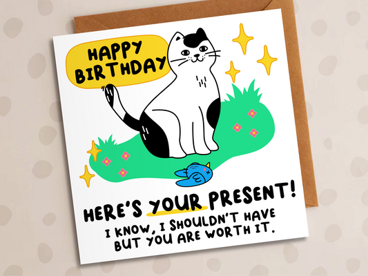 Here's Your Present Card, Birthday, Cat