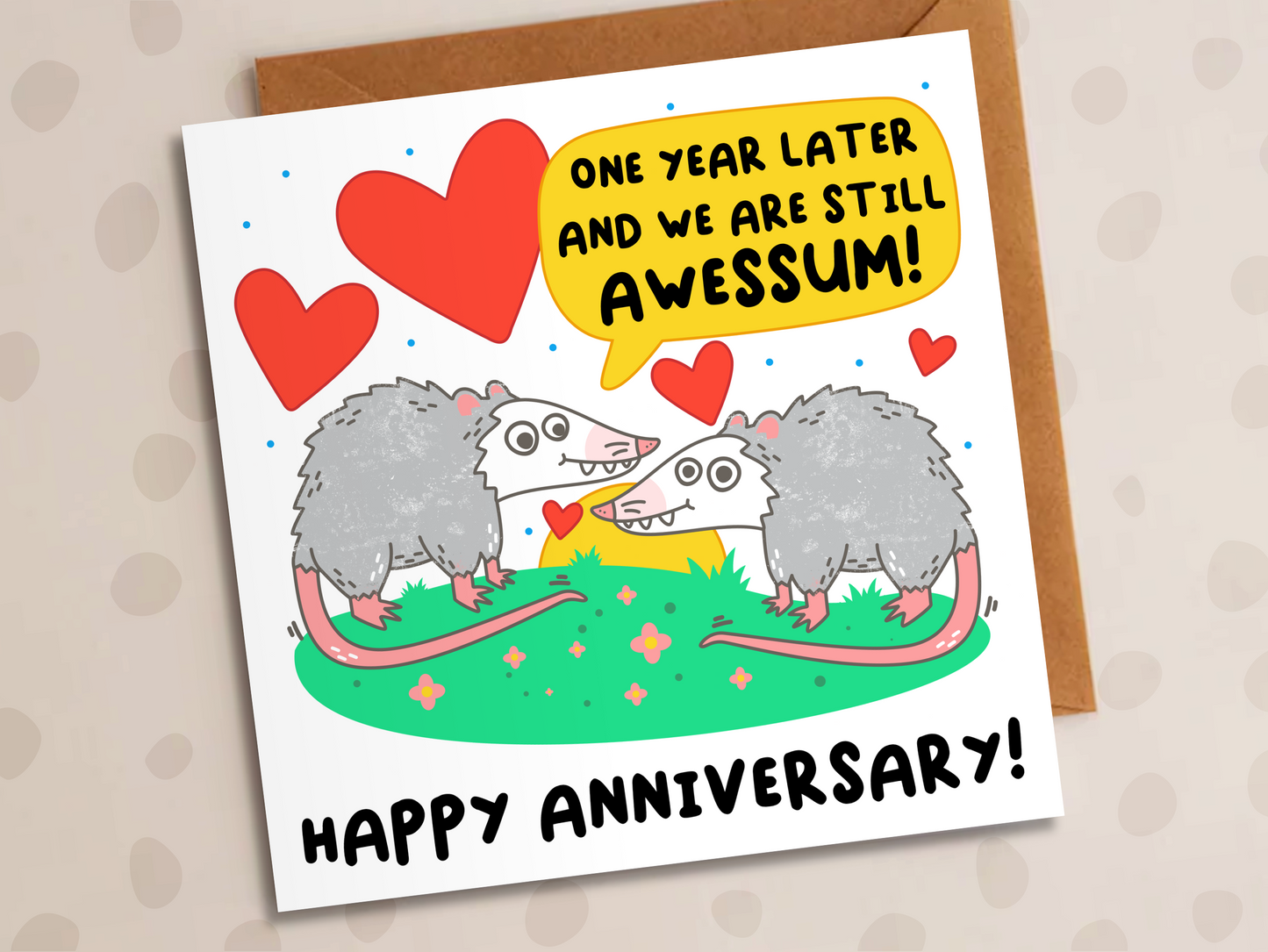 We Are Still Awessum Card, Personalised Anniversary Year, Opossums