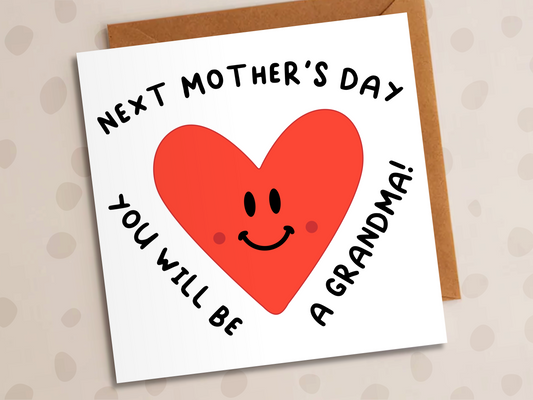 New Grandma To Be Card, Mother's Day, Heart