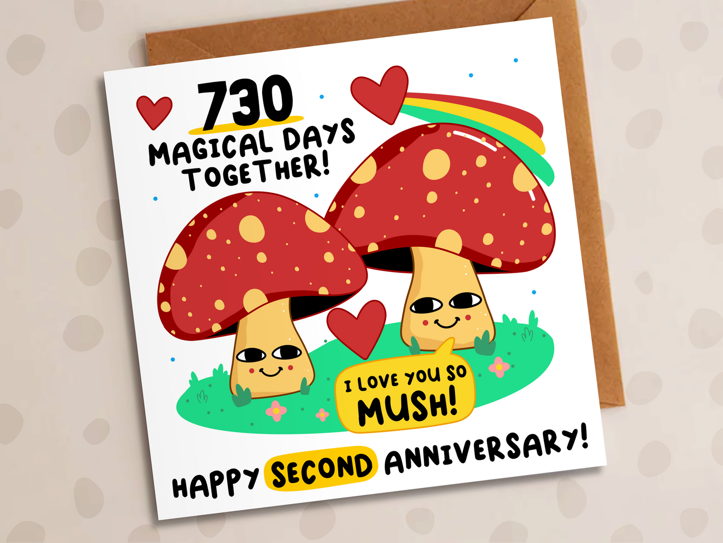 Magical Days Together Card, Personalised Anniversary Year, Cute Mushrooms